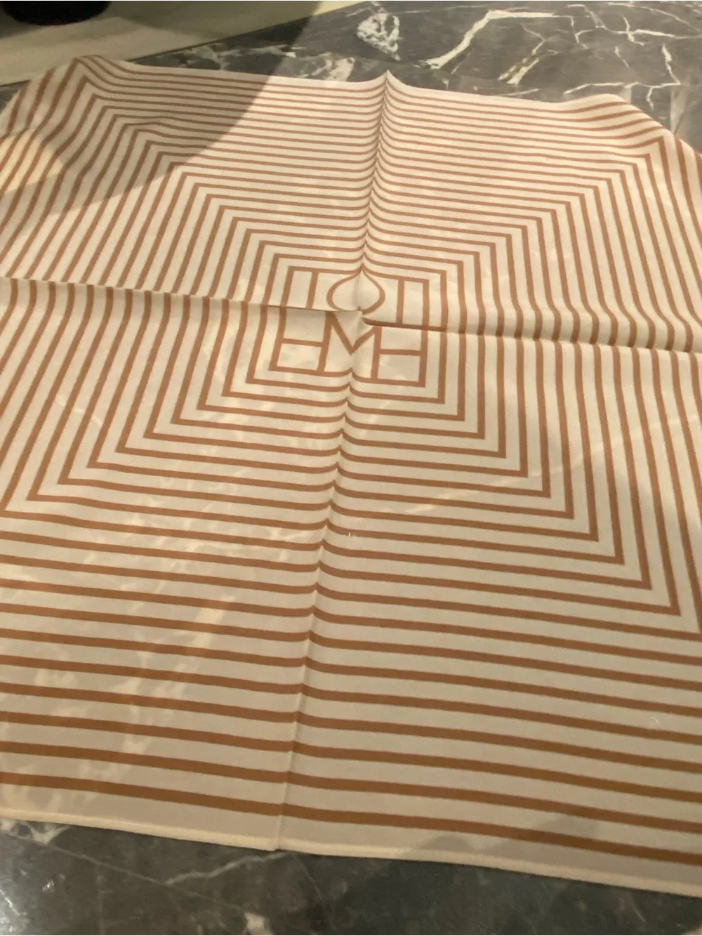 Toteme Cream and Tan Striped Geometric Silk Scarf